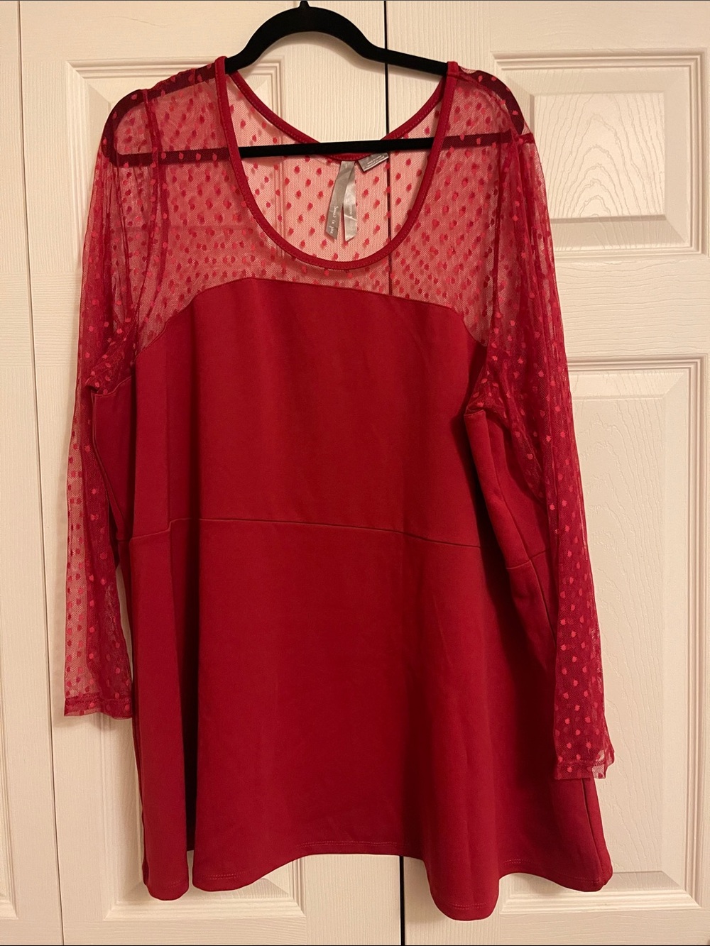 Red Sheer Sleeve Dot Tunic